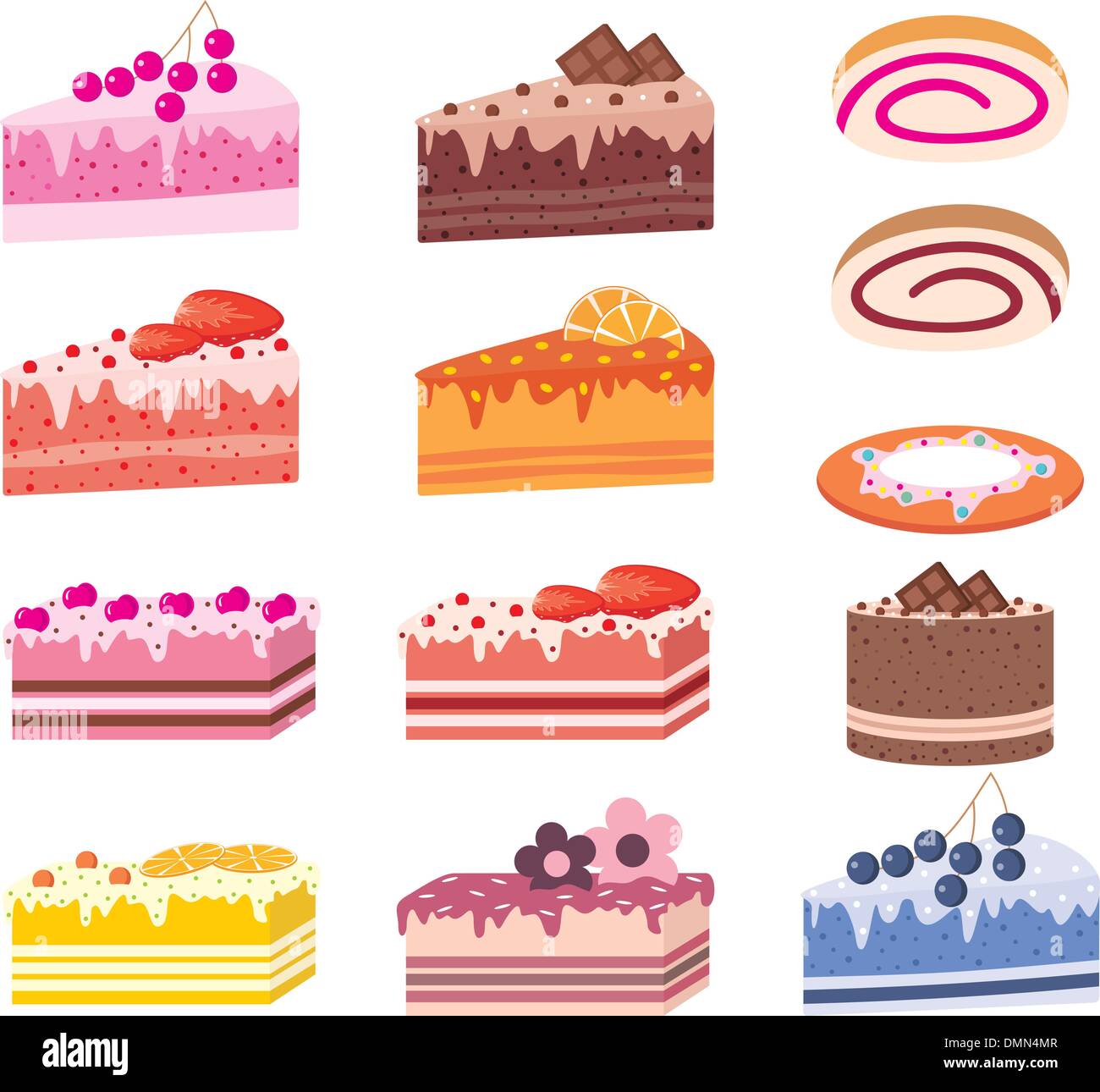 Torte, pezzi di torte, dolci Illustrazione Vettoriale