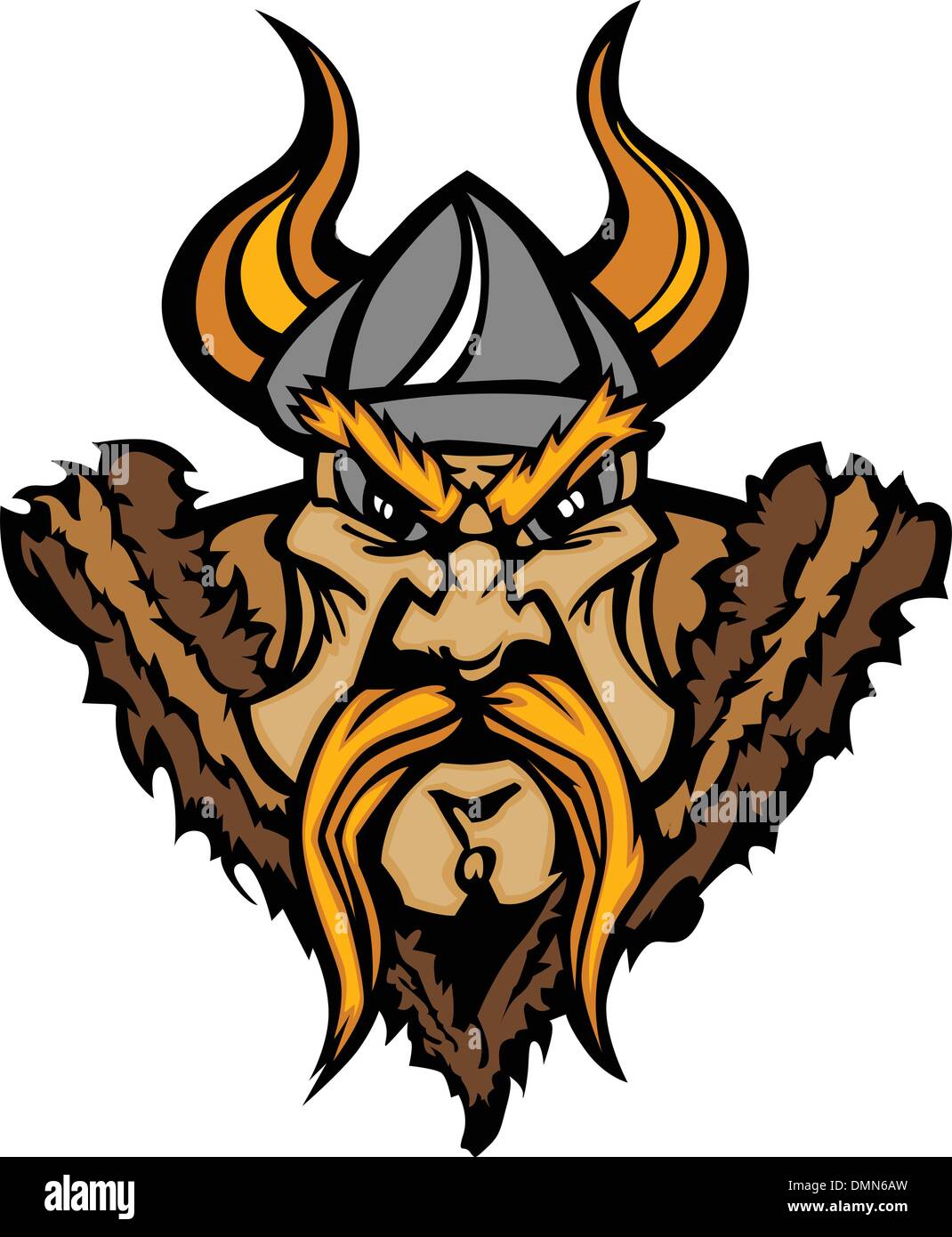 Viking mascotte cartoon vettoriale con cornuto casco Illustrazione Vettoriale