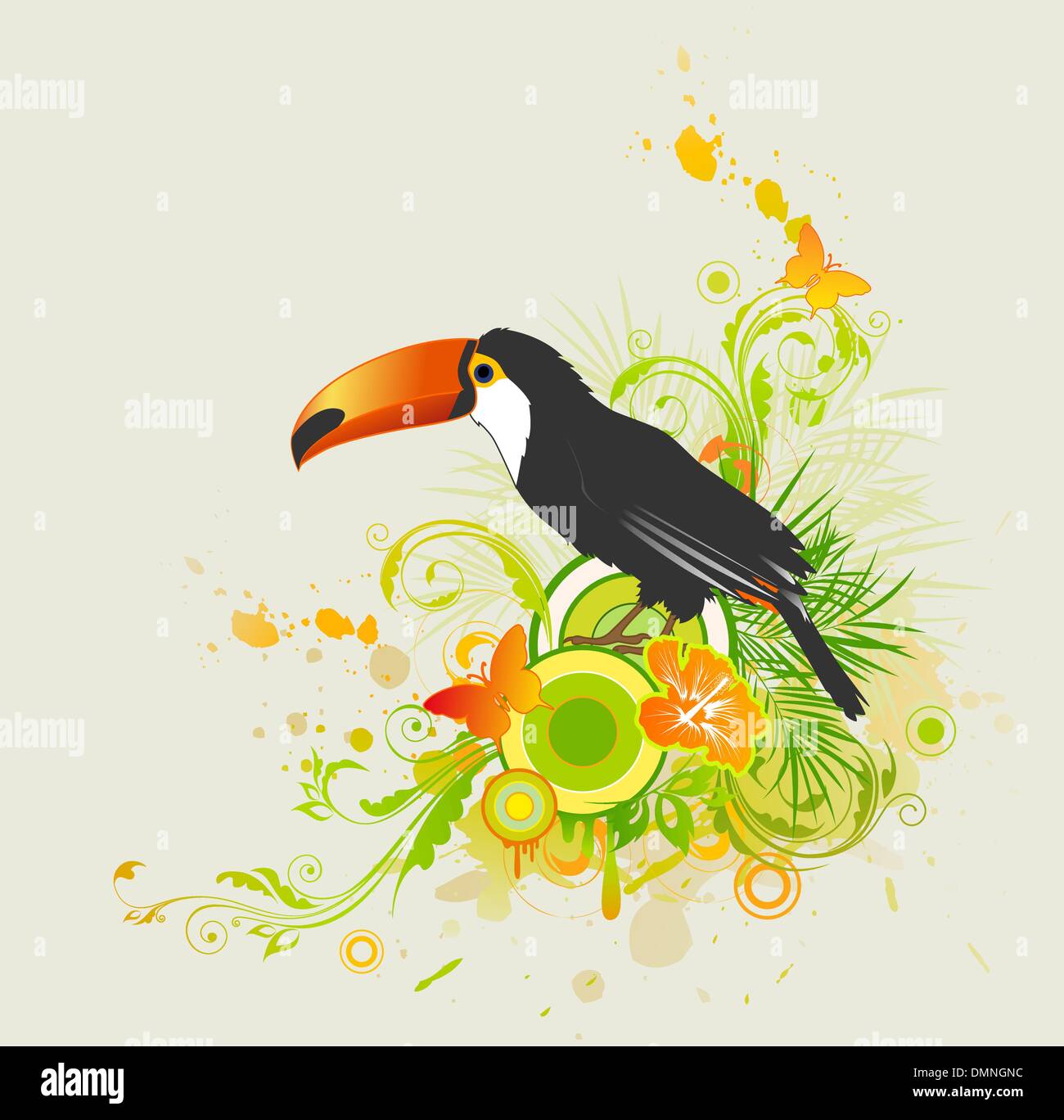 Estate sfondo con ornamento e parrot Illustrazione Vettoriale