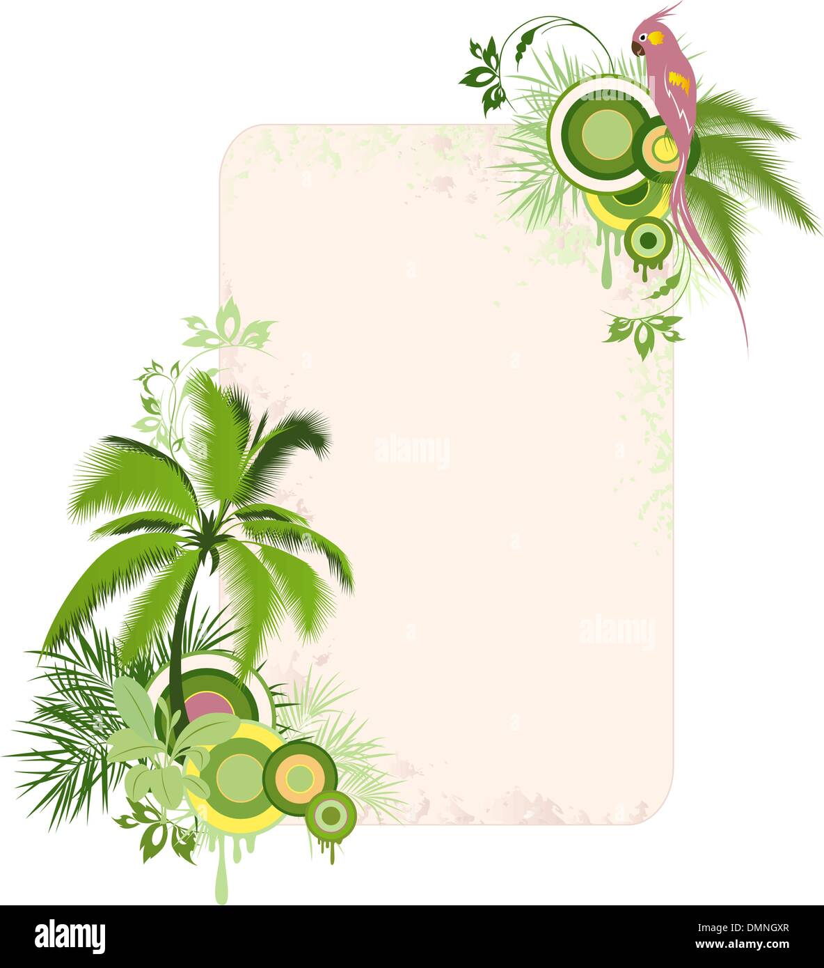 Sfondo floreale con palme e pappagallo Illustrazione Vettoriale