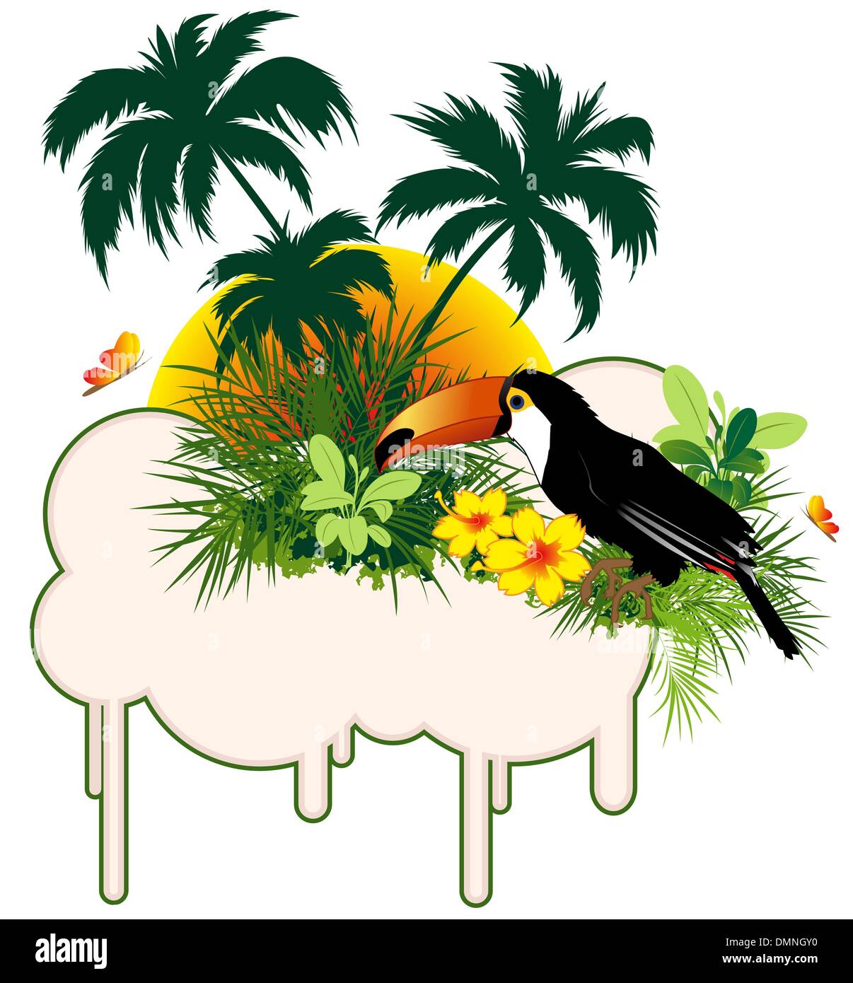 Uccelli tropicali e palme Illustrazione Vettoriale