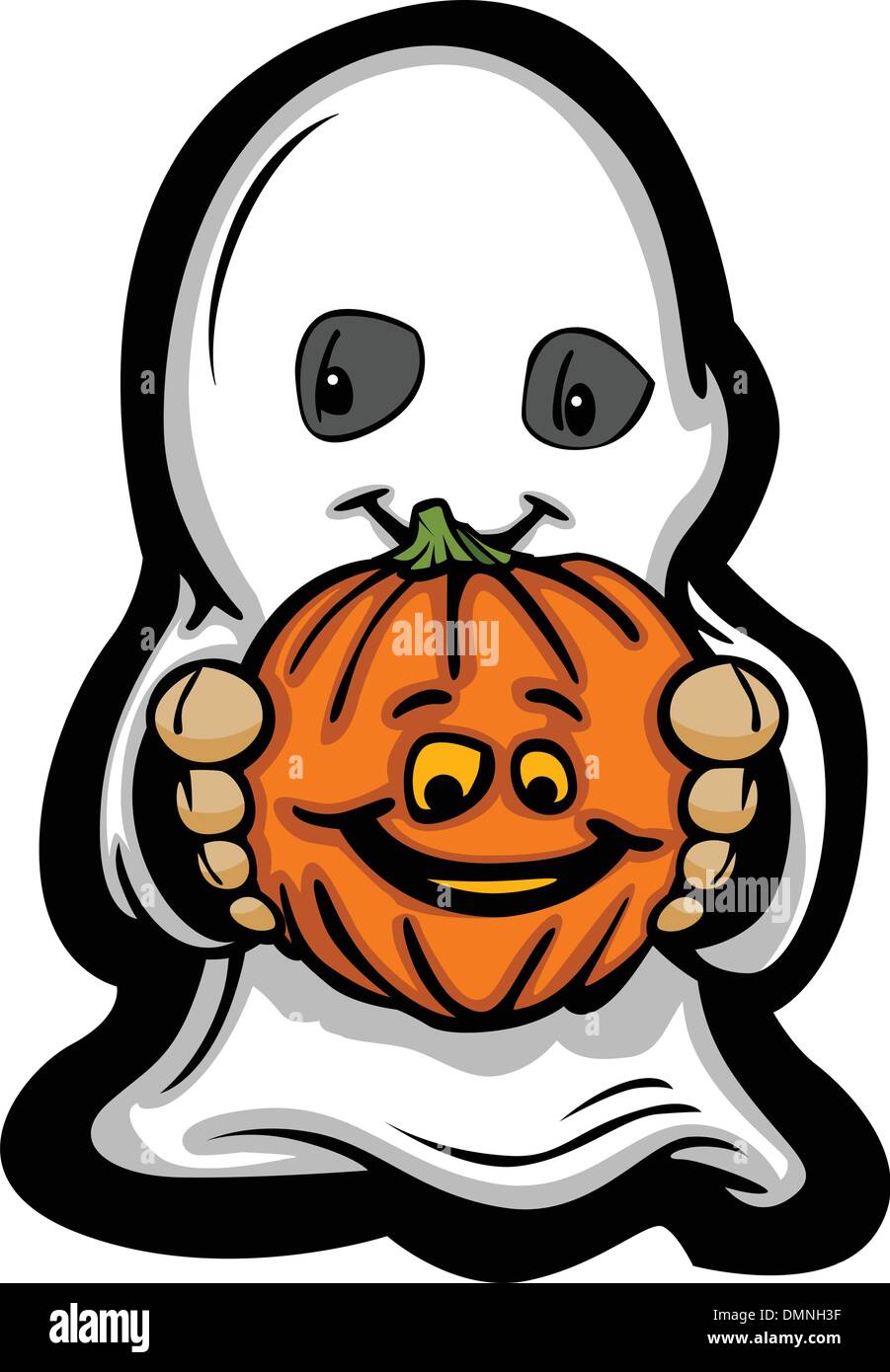 Carino Halloween Kid in Costume Ghost Cartoon illustrazione vettoriale Illustrazione Vettoriale