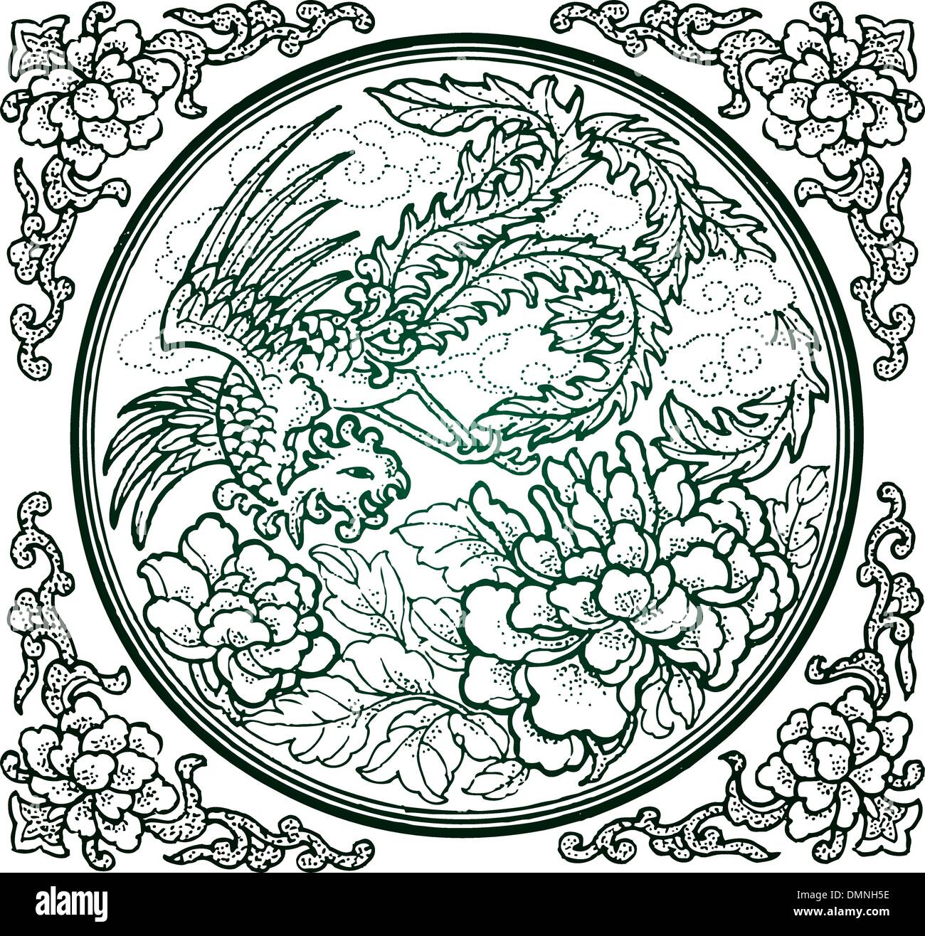 Decorazione floreale classico emblema degli uccelli Illustrazione Vettoriale