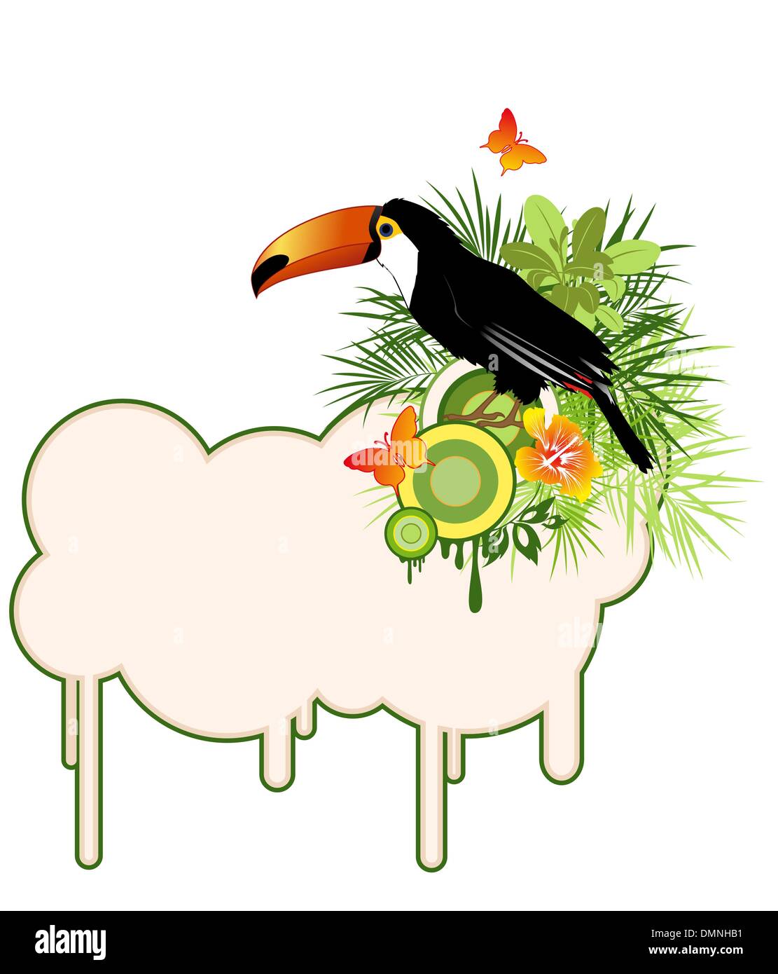 Uccelli tropicali e palme Illustrazione Vettoriale