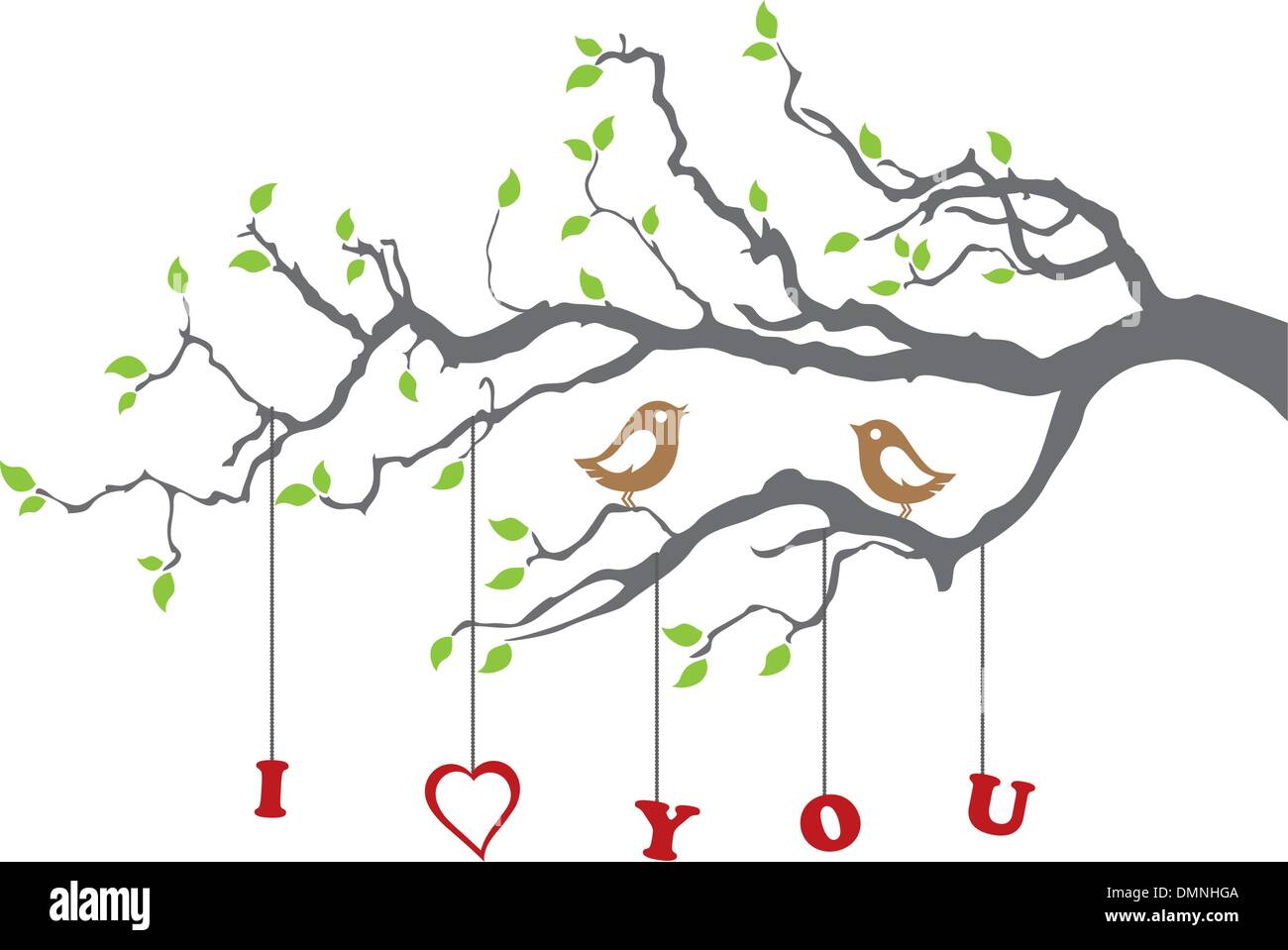 Uccelli in amore su di un ramo di albero Illustrazione Vettoriale