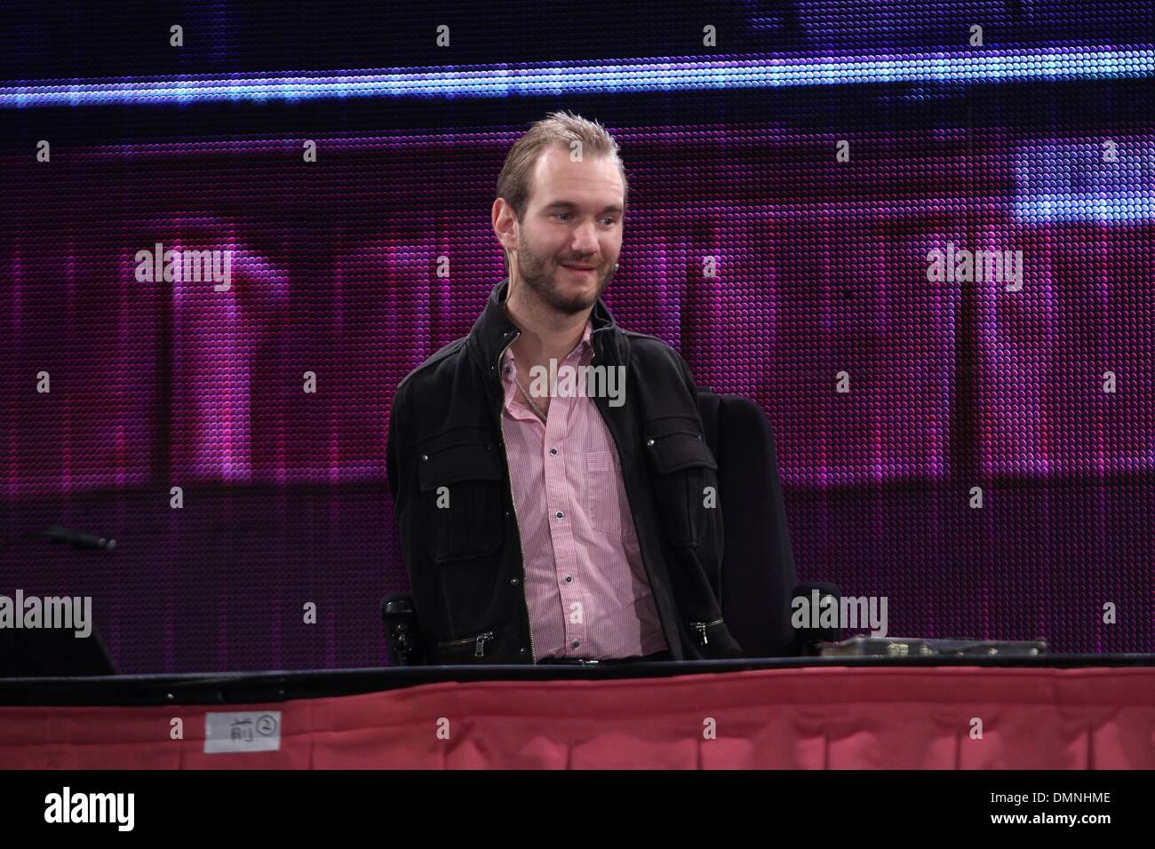 Nick Vujicic dà discorso in Taipei, Taiwanon Sabato, Dicembre 14, 2013. Foto Stock