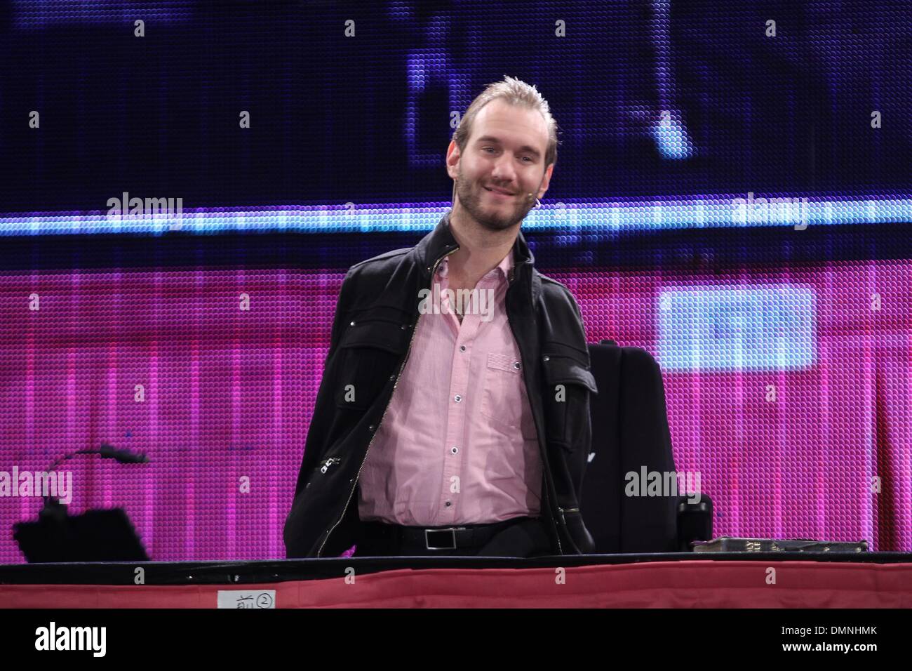 Nick Vujicic dà discorso in Taipei, Taiwanon Sabato, Dicembre 14, 2013. Foto Stock