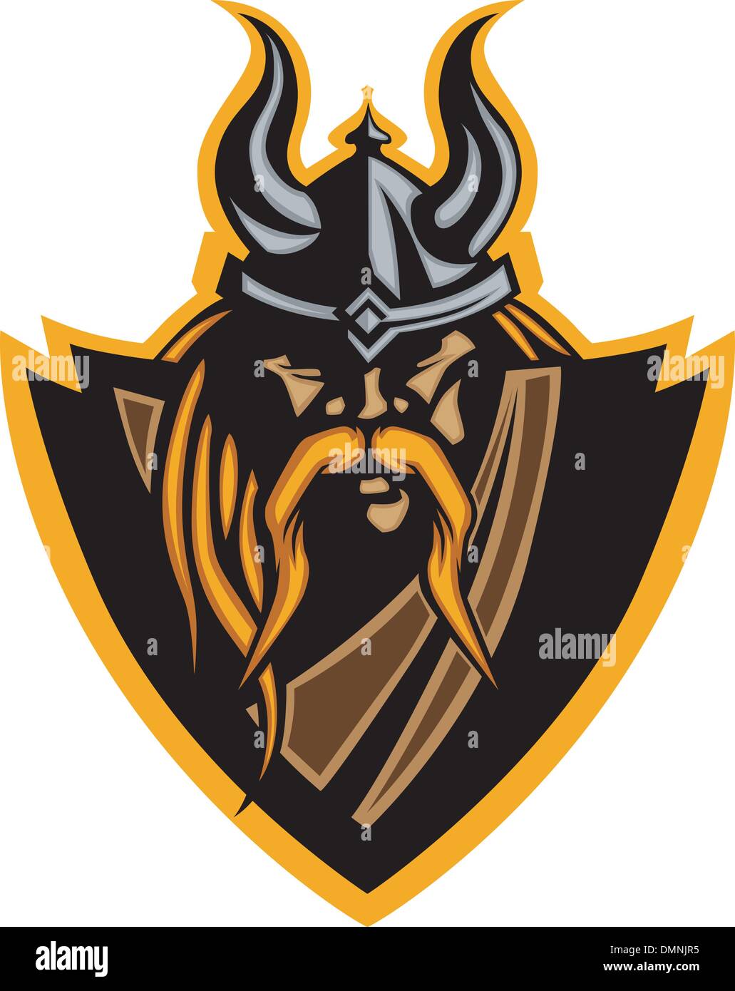 Viking mascotte grafica vettoriale con cornuto casco Illustrazione Vettoriale