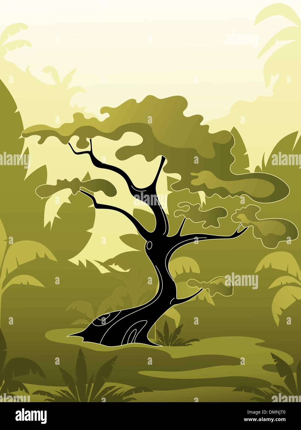 Albero verde nella giungla Illustrazione Vettoriale