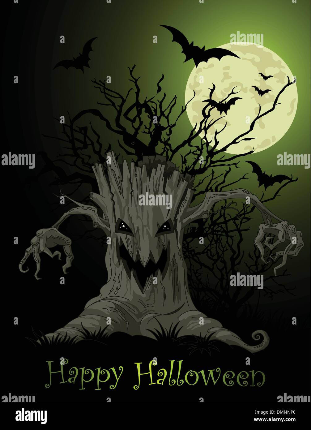 Scary Halloween Tree background Illustrazione Vettoriale