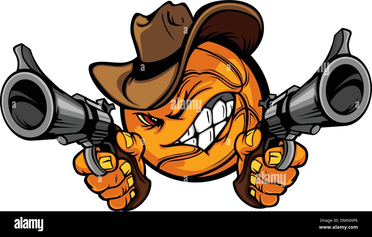 Cowboy Basket Cartoon Shootout Illustrazione Vettoriale