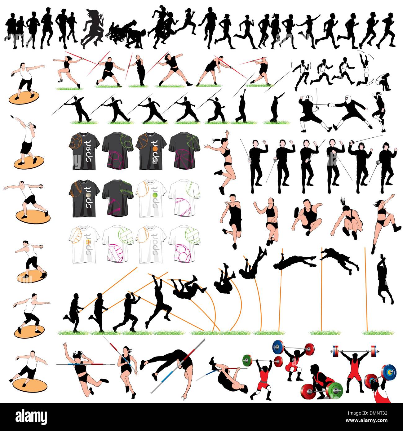 88 Sport sagome e T-shirts impostato Illustrazione Vettoriale