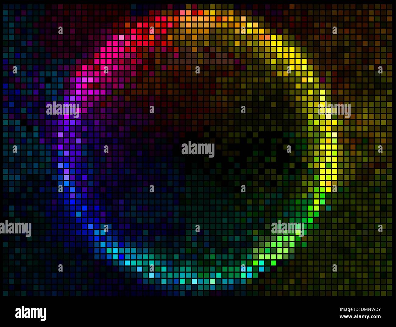 Round colorati con pixel quadrati vettore mosaico Banner.Abst multicolore Illustrazione Vettoriale