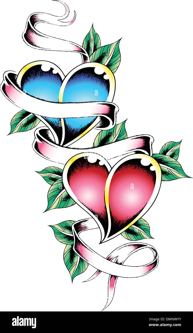 Doppio cuore tatuaggio design Illustrazione Vettoriale