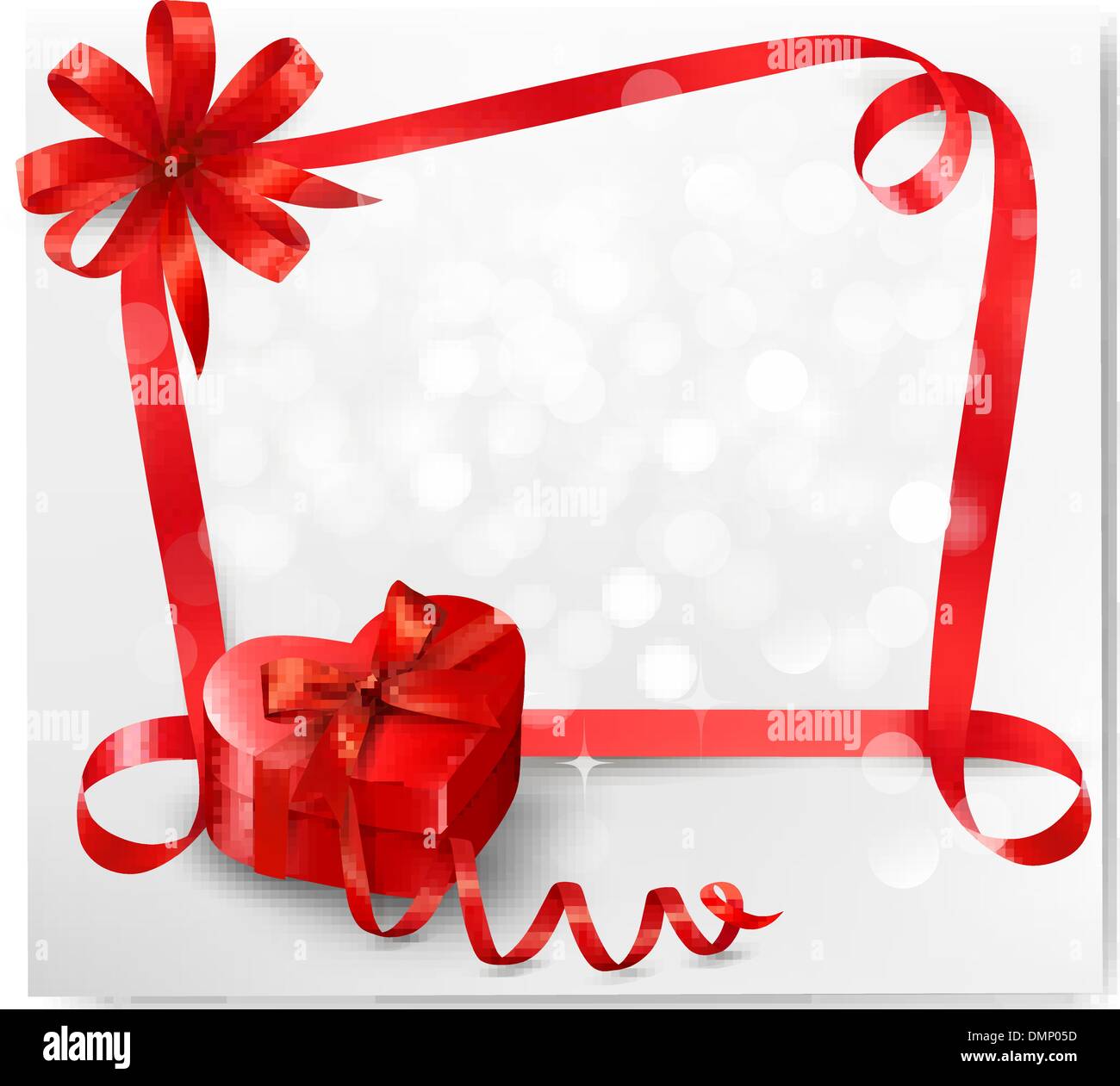 Vacanze con sfondo rosso a forma di cuore scatola regalo e nastro. Ve Illustrazione Vettoriale