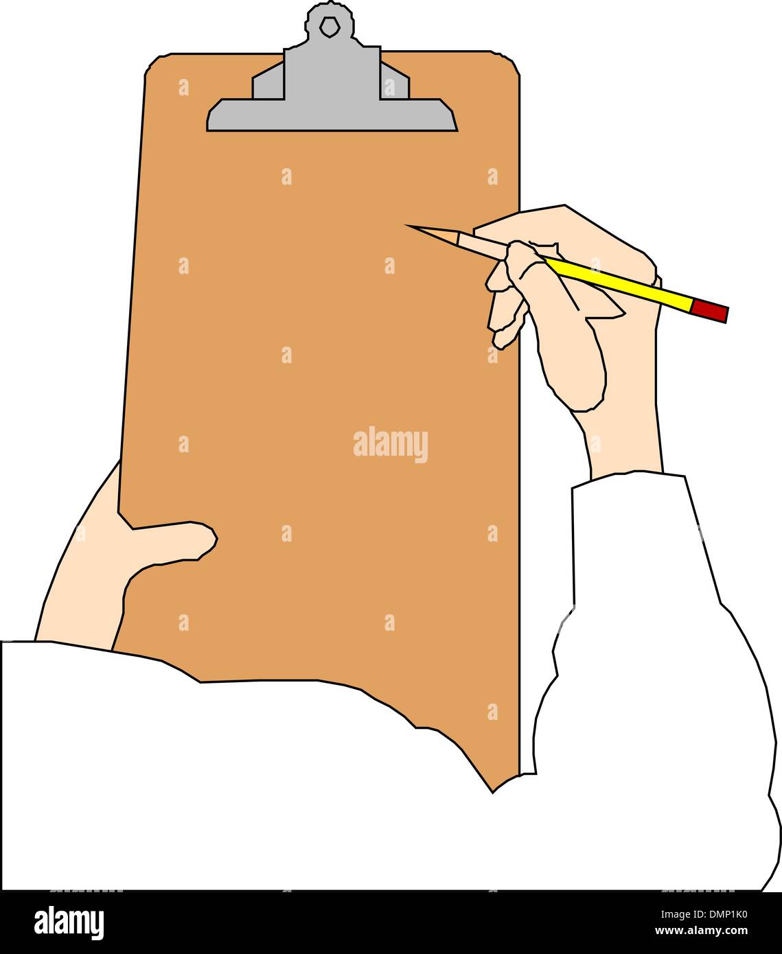 Penna in mano pronto per la scrittura su una carta negli appunti Illustrazione Vettoriale