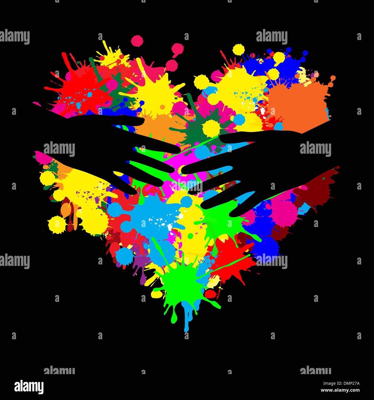 Spruzzi di vernice cuore con due mani Illustrazione Vettoriale