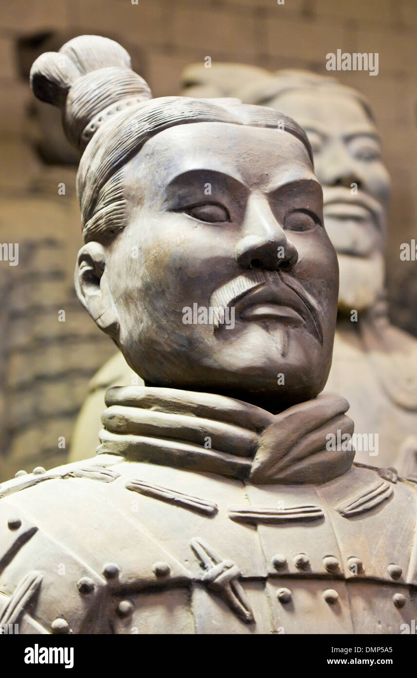 In prossimità della testa di uno dei Guerrieri di Terracotta figure Xian, Provincia di Shaanxi, PRC Repubblica Popolare di Cina e Asia Foto Stock