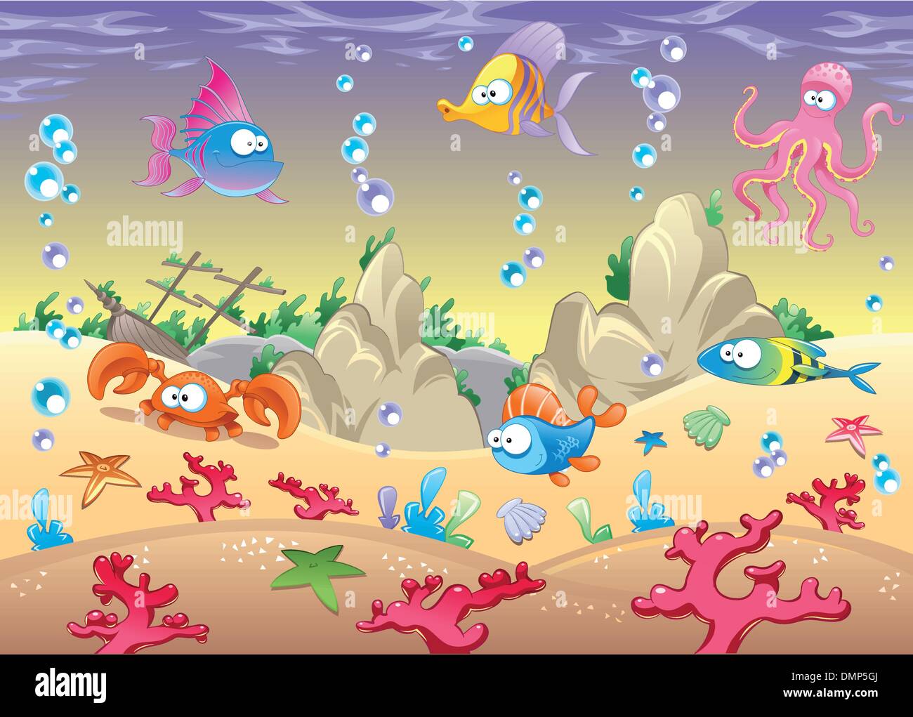 Famiglia di animali marini in mare. Illustrazione Vettoriale