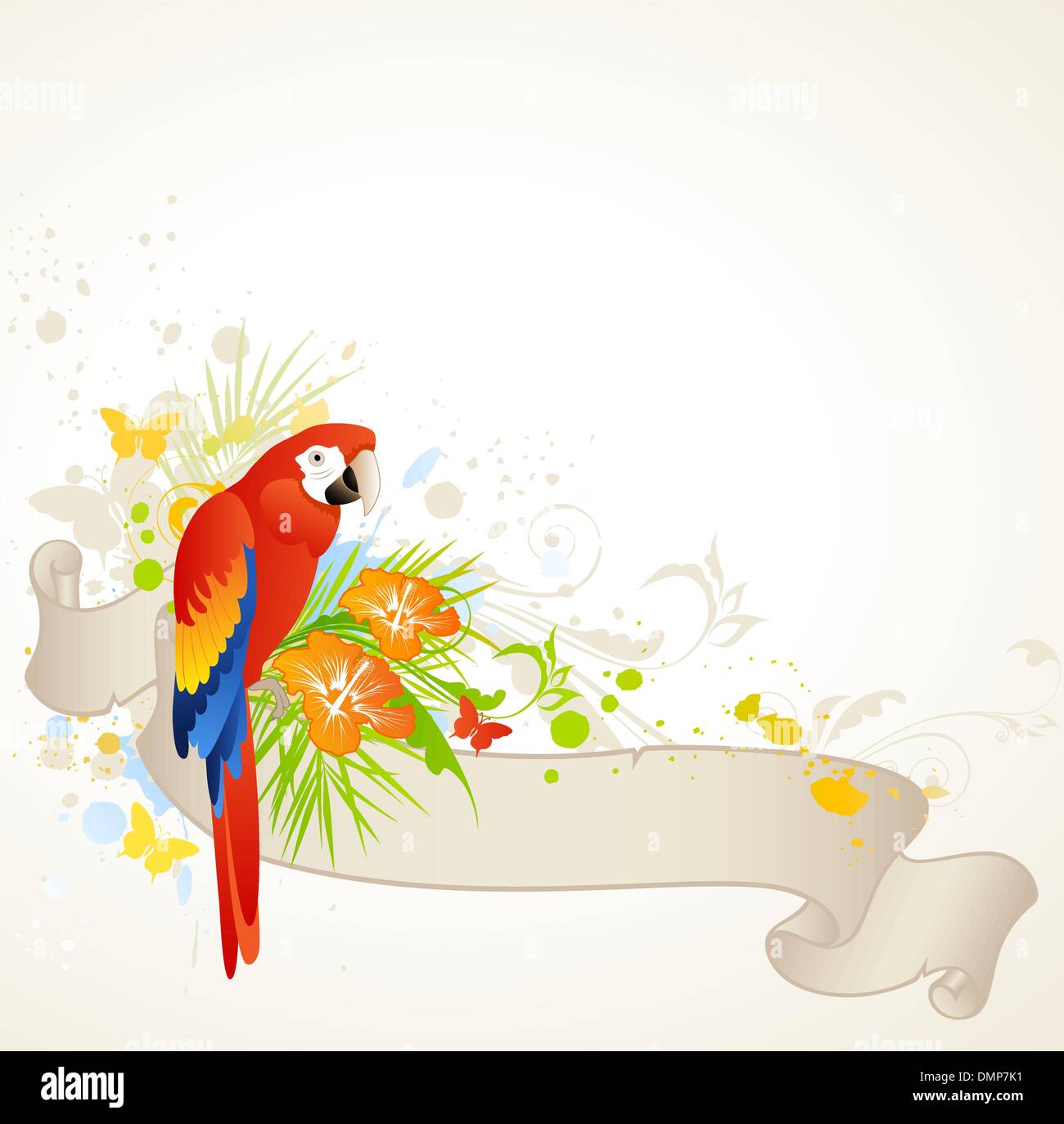 Estate banner con parrot Illustrazione Vettoriale