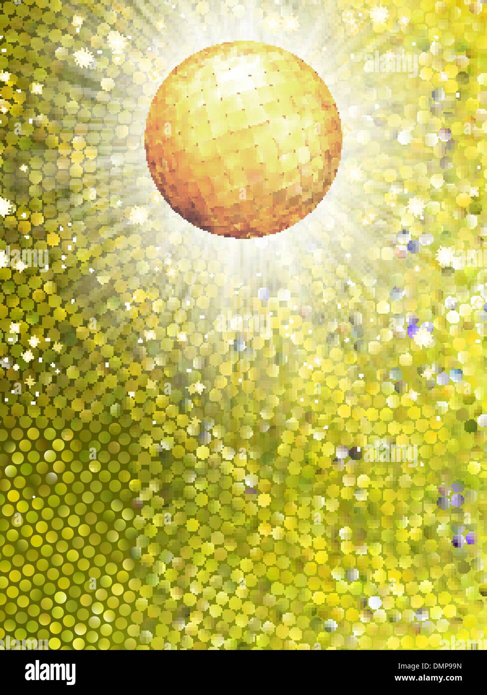 Oro palla da discoteca sul burst con mosaici di dettaglio. EPS 8 Illustrazione Vettoriale
