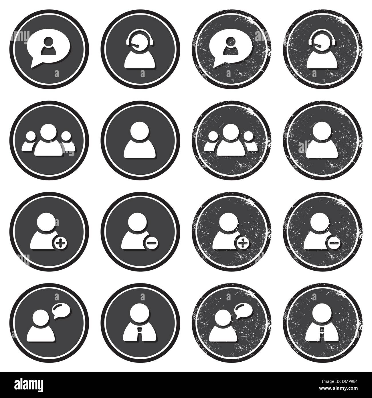 Utente etichette retrò set - imprenditore, servizio clienti, avatar personale Illustrazione Vettoriale