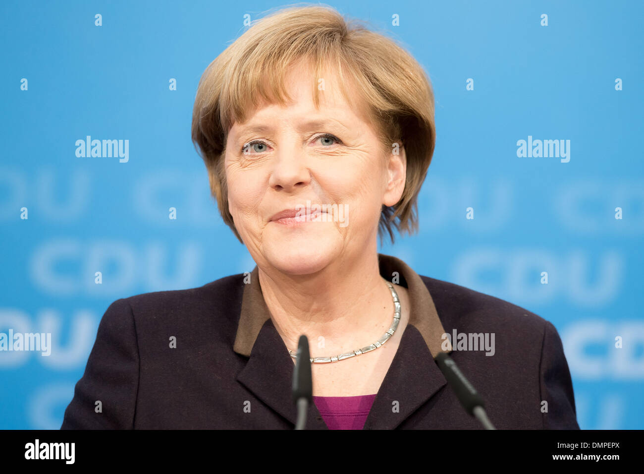 Berlino, Germania. 15 Dic, 2013. CDU Conferenza stampa con Angela Merkel, cancelliere tedesco e presidente CDU, presso la sede della CDU Party a Berlino. / Immagine: Angela Merkel, cancelliere tedesco e presidente CDU. Credito: Reynaldo Paganelli/NurPhoto/ZUMAPRESS.com/Alamy Live News Foto Stock