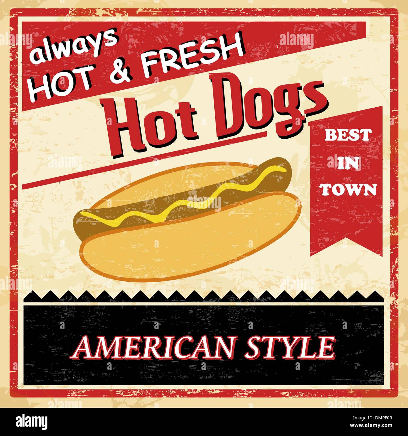 Vintage hot dog poster grunge Illustrazione Vettoriale