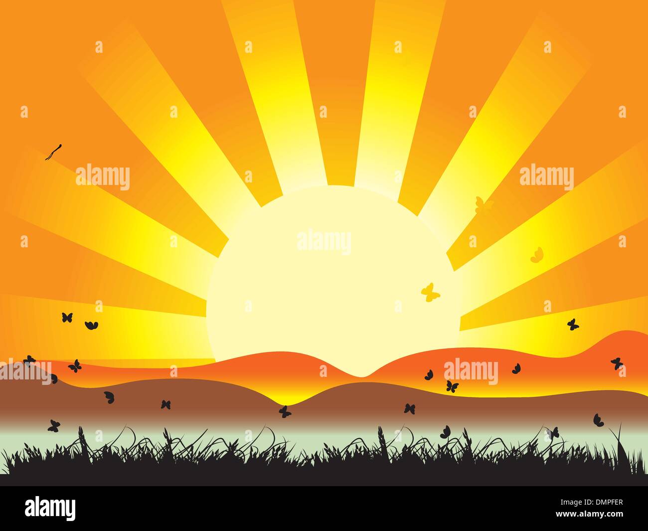 Silhouette di persone, tramonto nel deserto Illustrazione Vettoriale