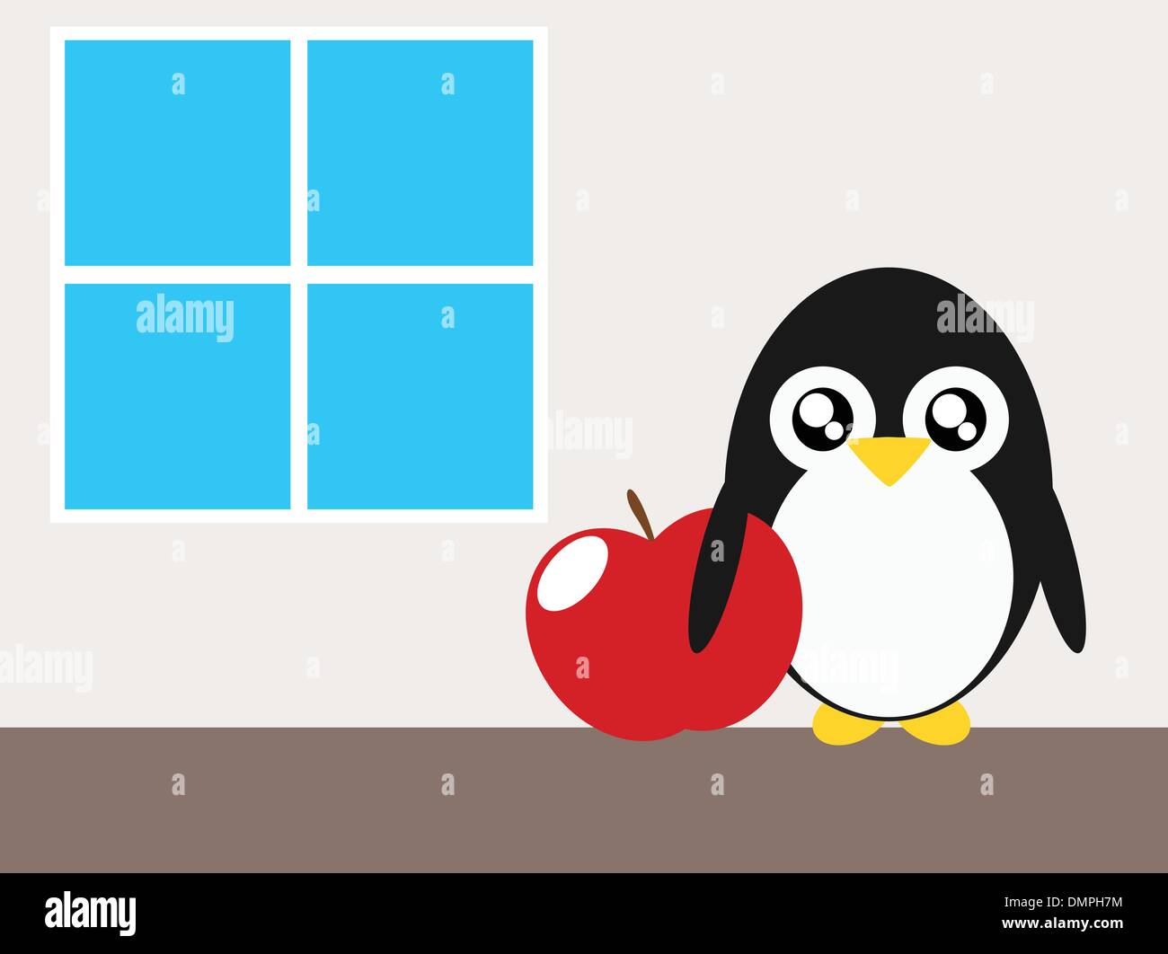 Cartoon penguin apple e illustrazione di windows Illustrazione Vettoriale