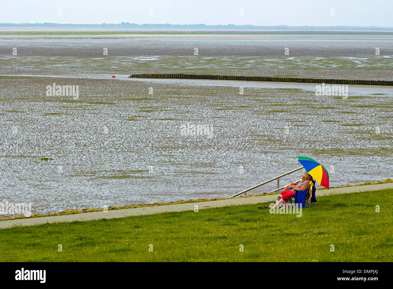 Vacanza al mare di Wadden, Nordstrand penisola, distretto di Nord Friesland, Schleswig-Holstein, Germania Foto Stock