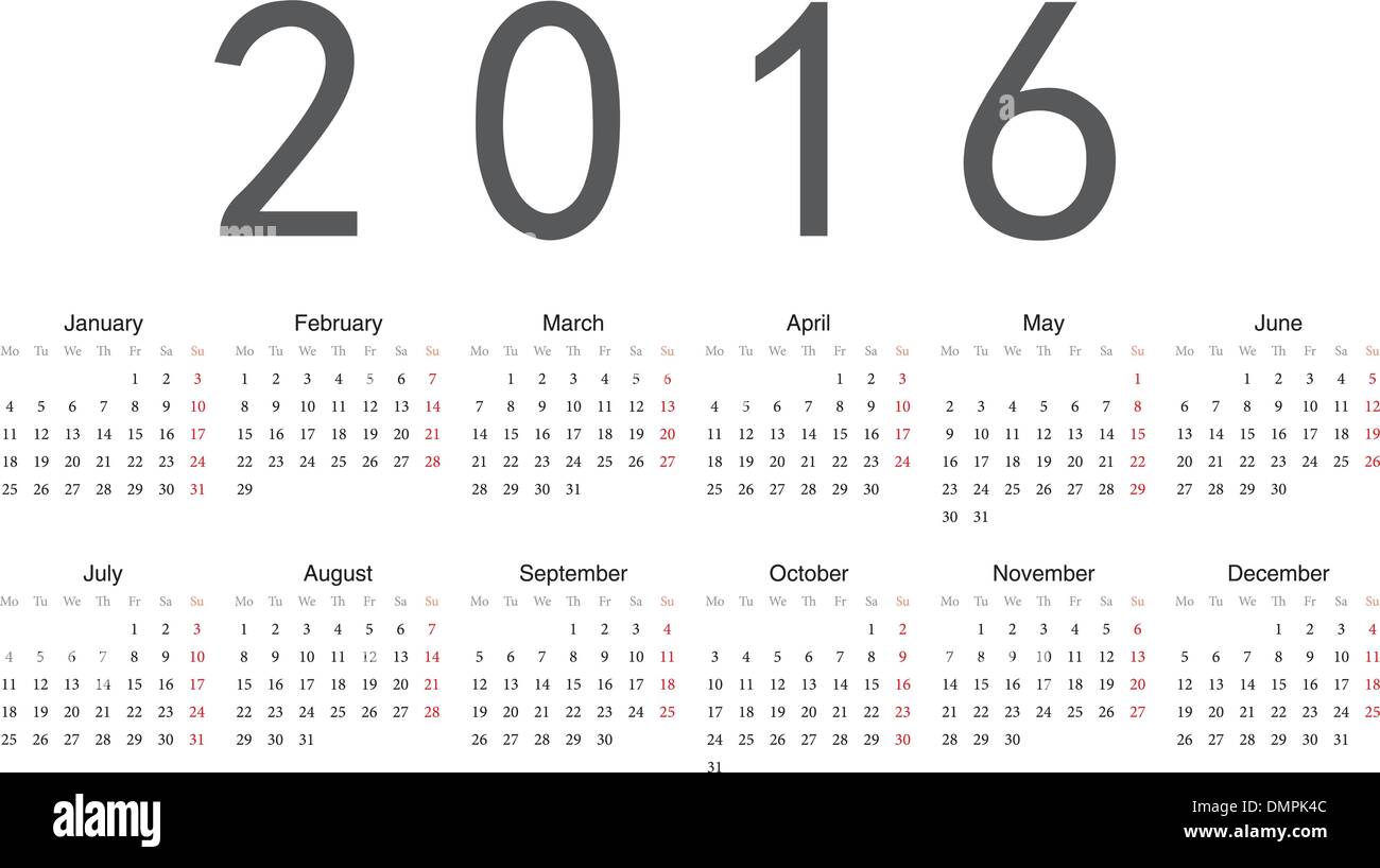 Unione 2016 anno di calendario del vettore Illustrazione Vettoriale