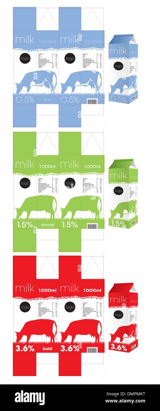 3 Latte di modelli di packaging Illustrazione Vettoriale