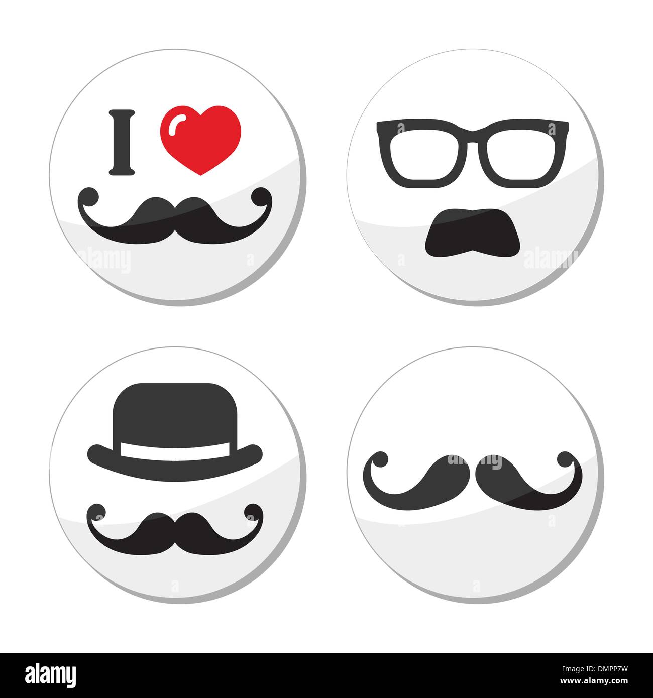 Io amo i baffi / Baffi set di icone Illustrazione Vettoriale