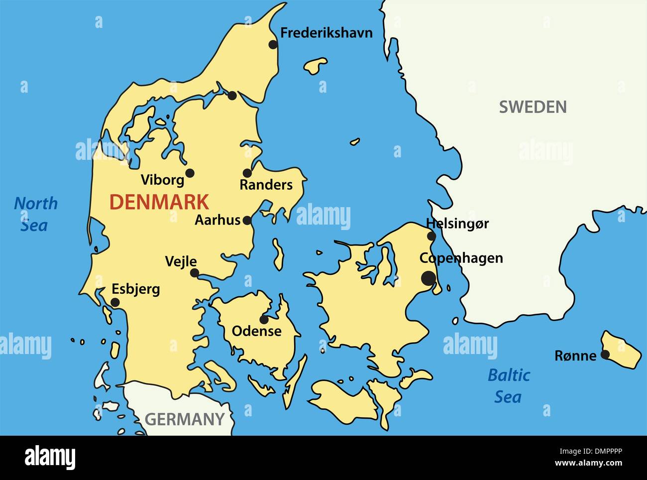 Mappa vettoriale della Danimarca Illustrazione Vettoriale