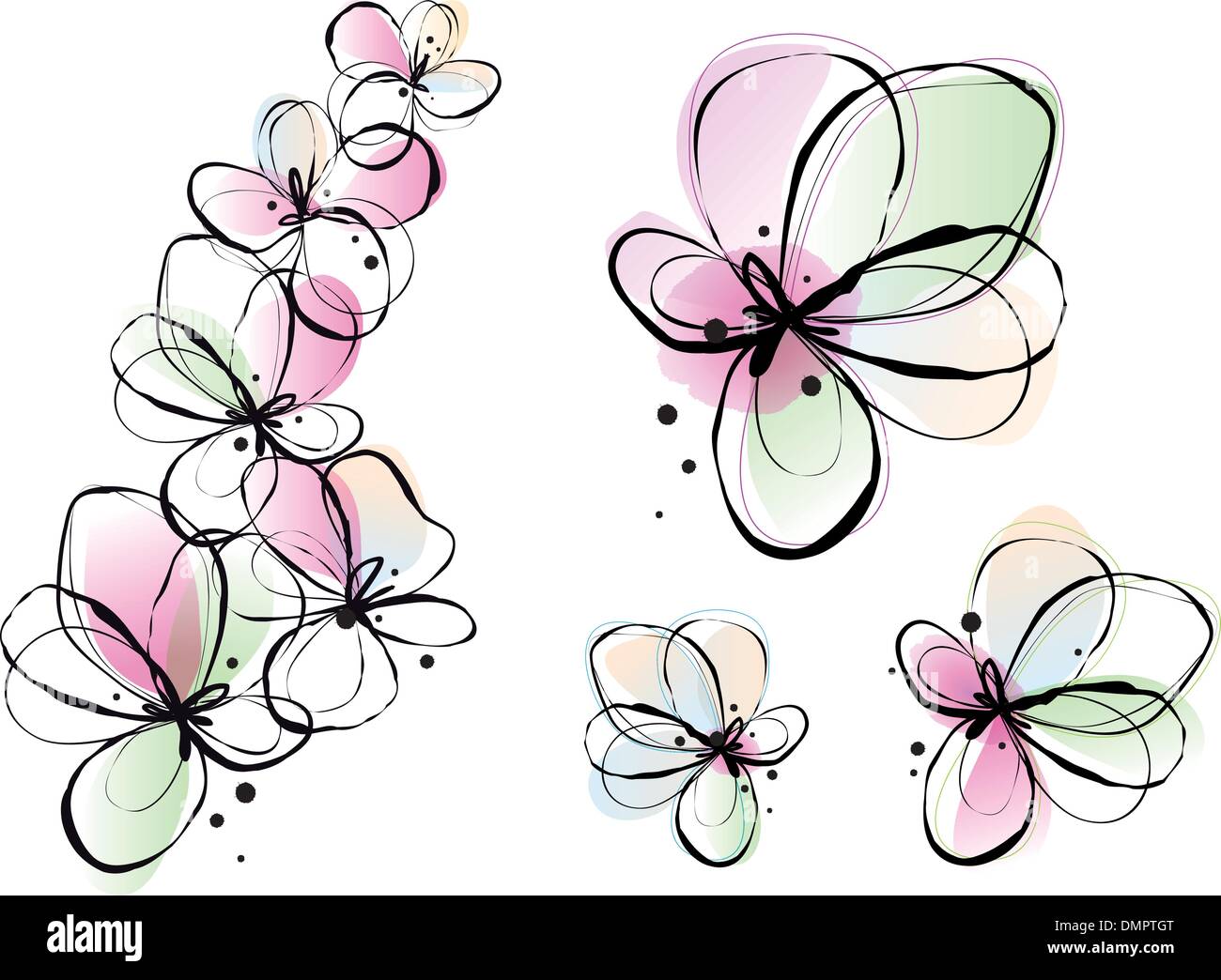 Acquerelli astratti fiori, vettore Illustrazione Vettoriale