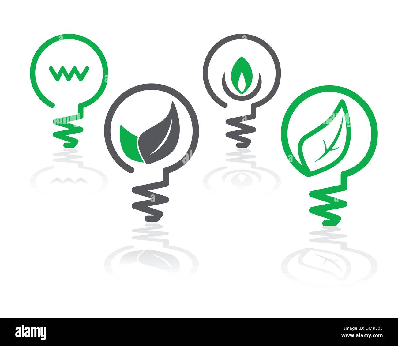 Ambiente verde icone di lampadine Illustrazione Vettoriale