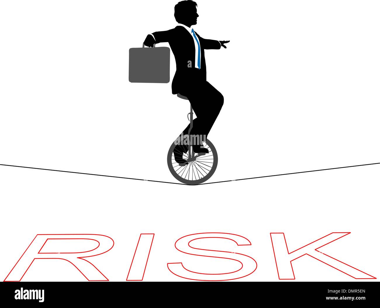 Business man monociclo tightrope oltre il rischio finanziario Illustrazione Vettoriale