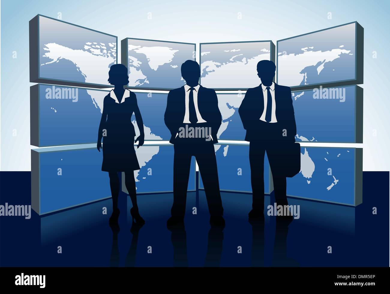 La gente di affari contorni mappa Mondo monitor Illustrazione Vettoriale