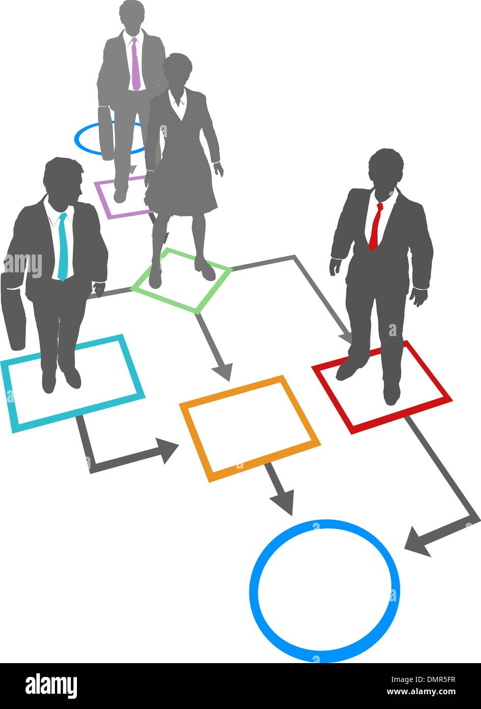 La gente di affari di soluzioni di gestione del processo del diagramma di flusso Illustrazione Vettoriale