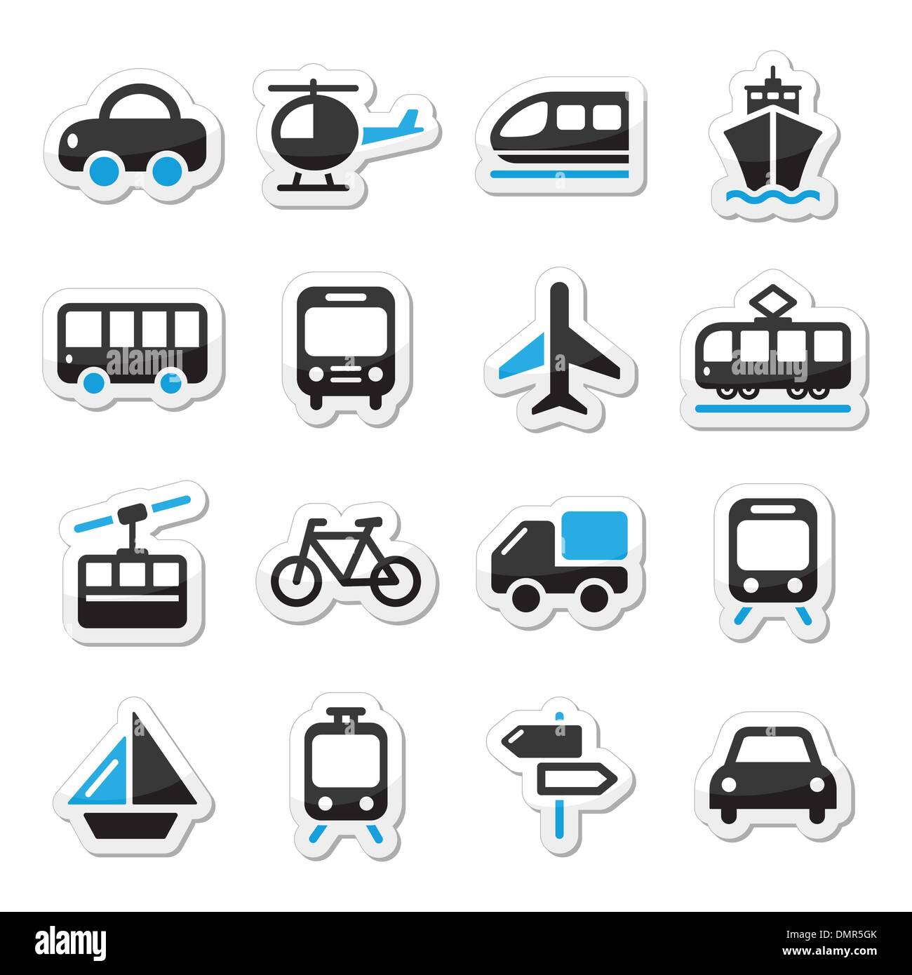 Trasporti, viaggi icone vettoriali isoalated impostato su bianco Illustrazione Vettoriale