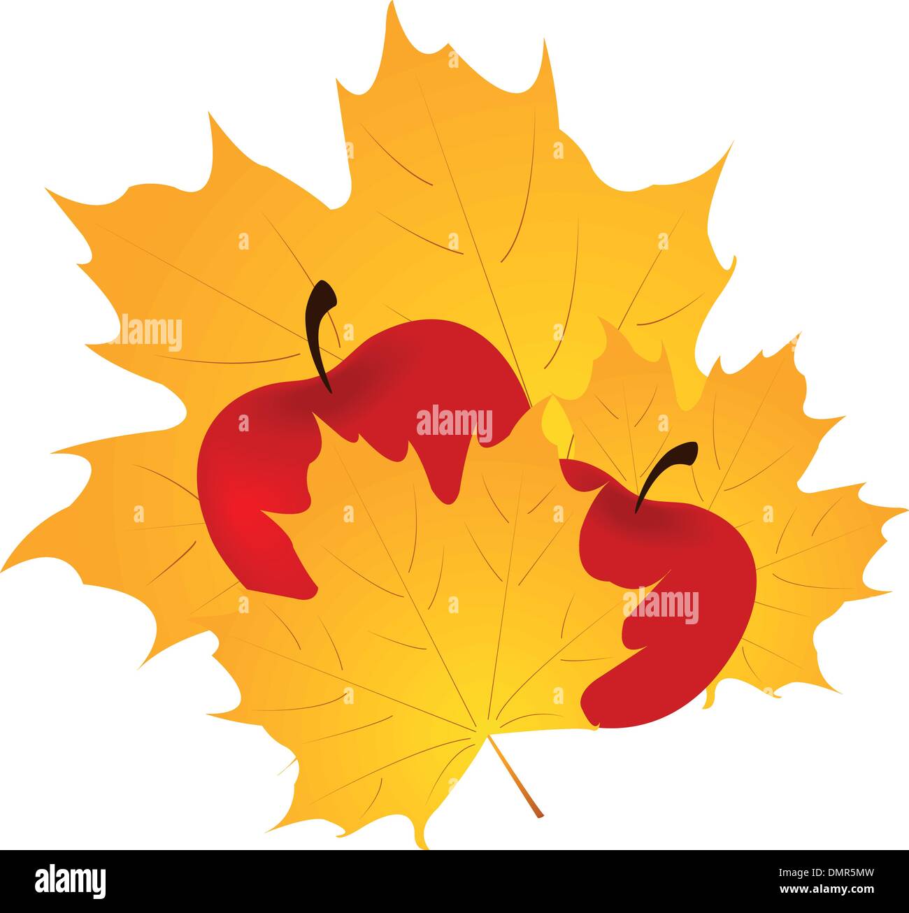 Autumn Leaf e Apple Illustrazione Vettoriale