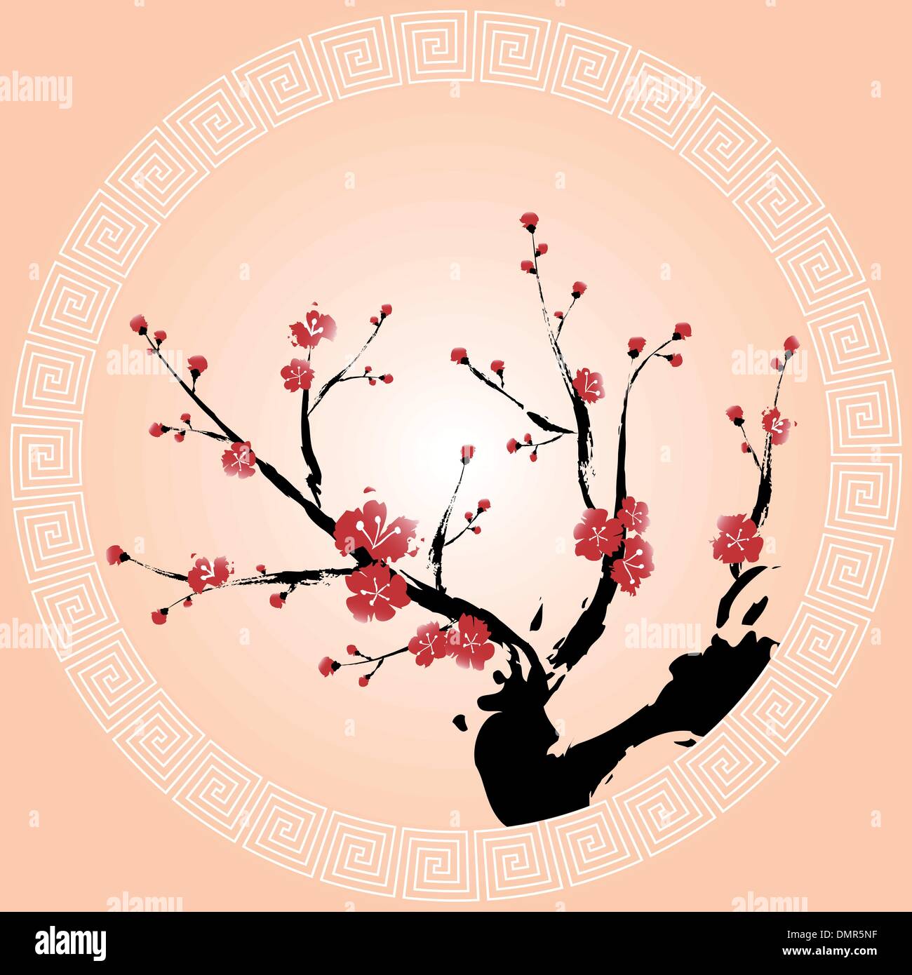 Lo stile orientale pittura, prugna Fiore Illustrazione Vettoriale