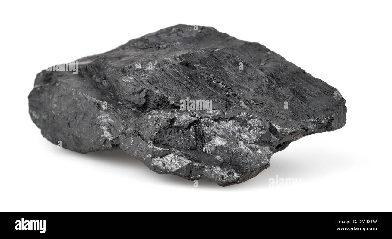 Pezzo di carbone isolati su sfondo bianco. Foto Stock