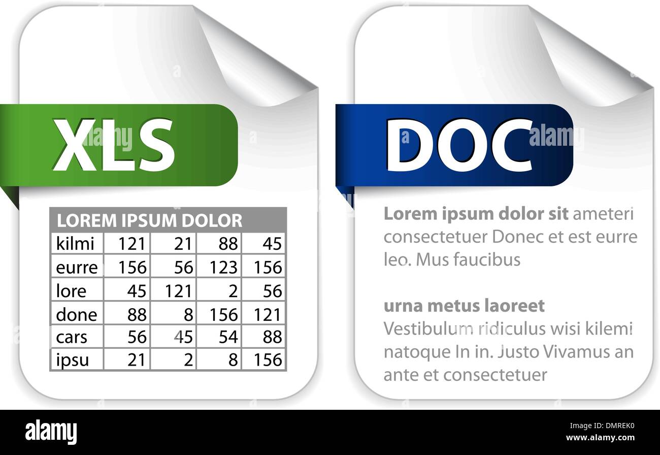 Icone per office estensioni di file Illustrazione Vettoriale