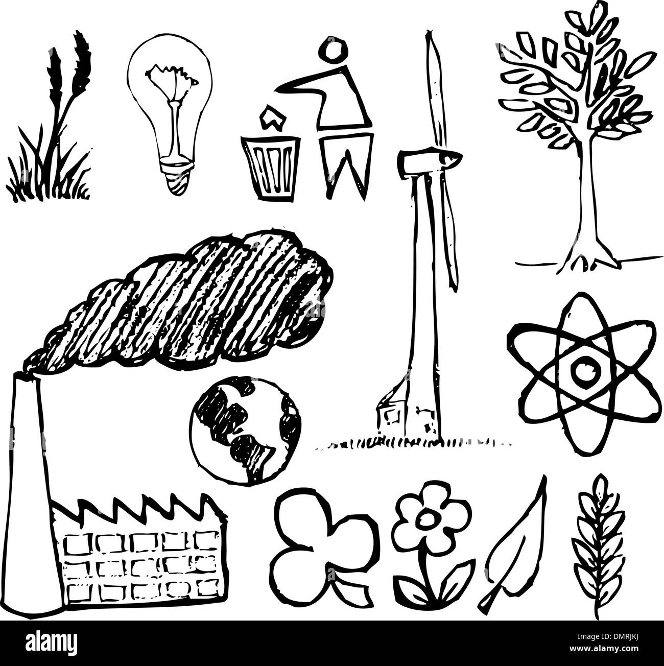 Set di ecologia disegnati a mano le icone Illustrazione Vettoriale