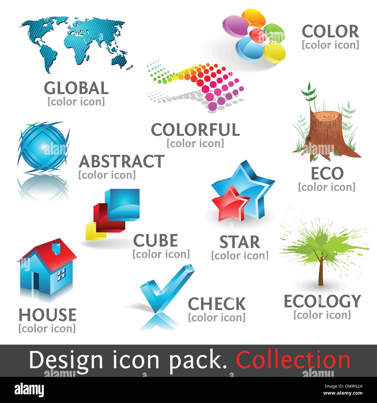 Progettazione 3d color icon set. Collezione Illustrazione Vettoriale