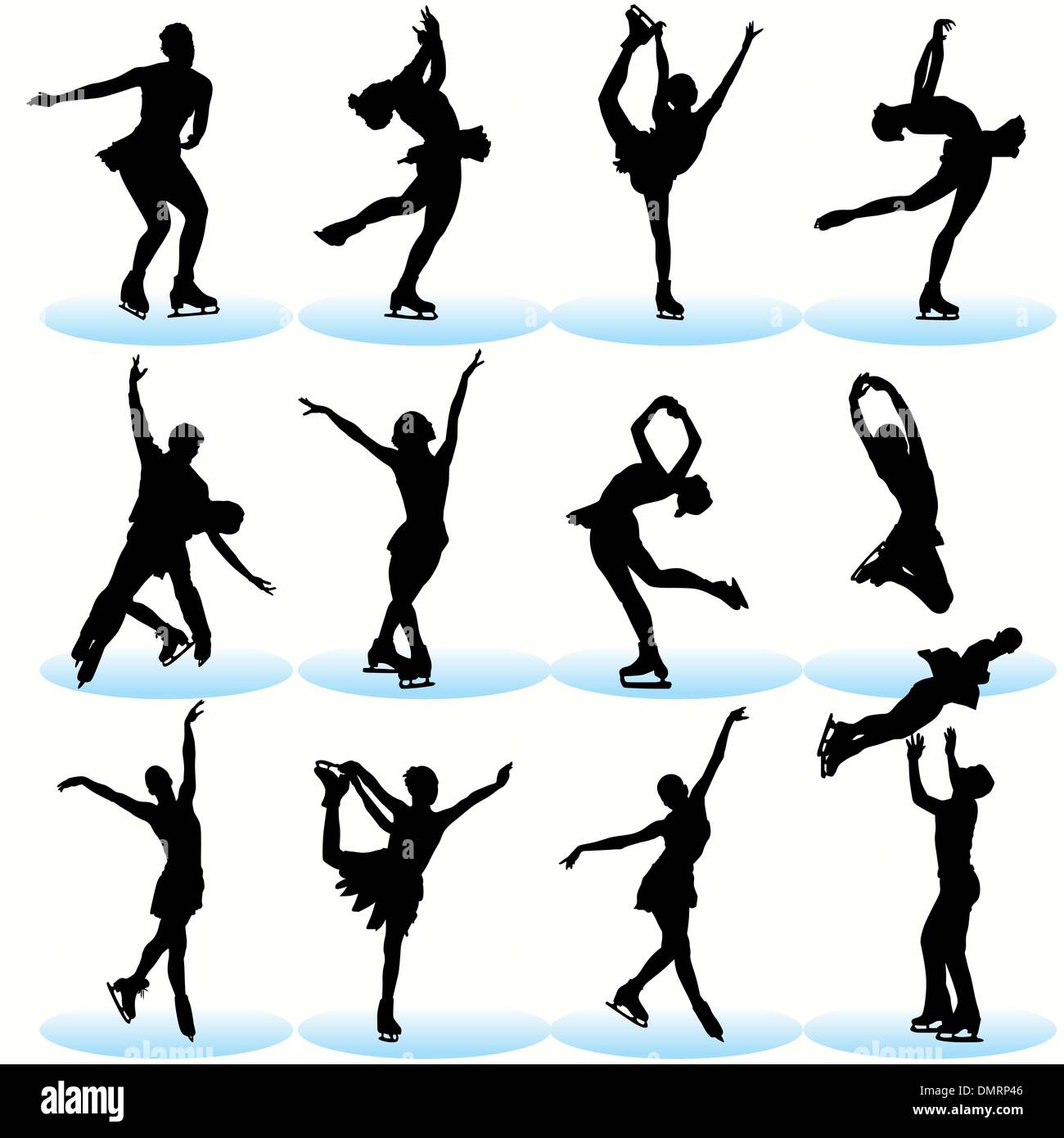 La figura pattinare sagome impostato Illustrazione Vettoriale