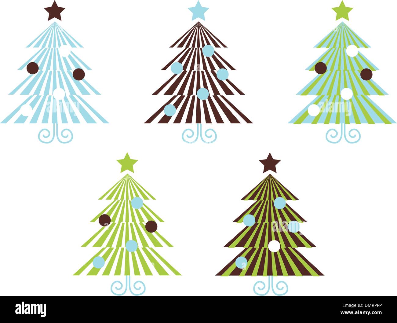 Retrò vettore modellato Alberi di Natale isolato su bianco Illustrazione Vettoriale