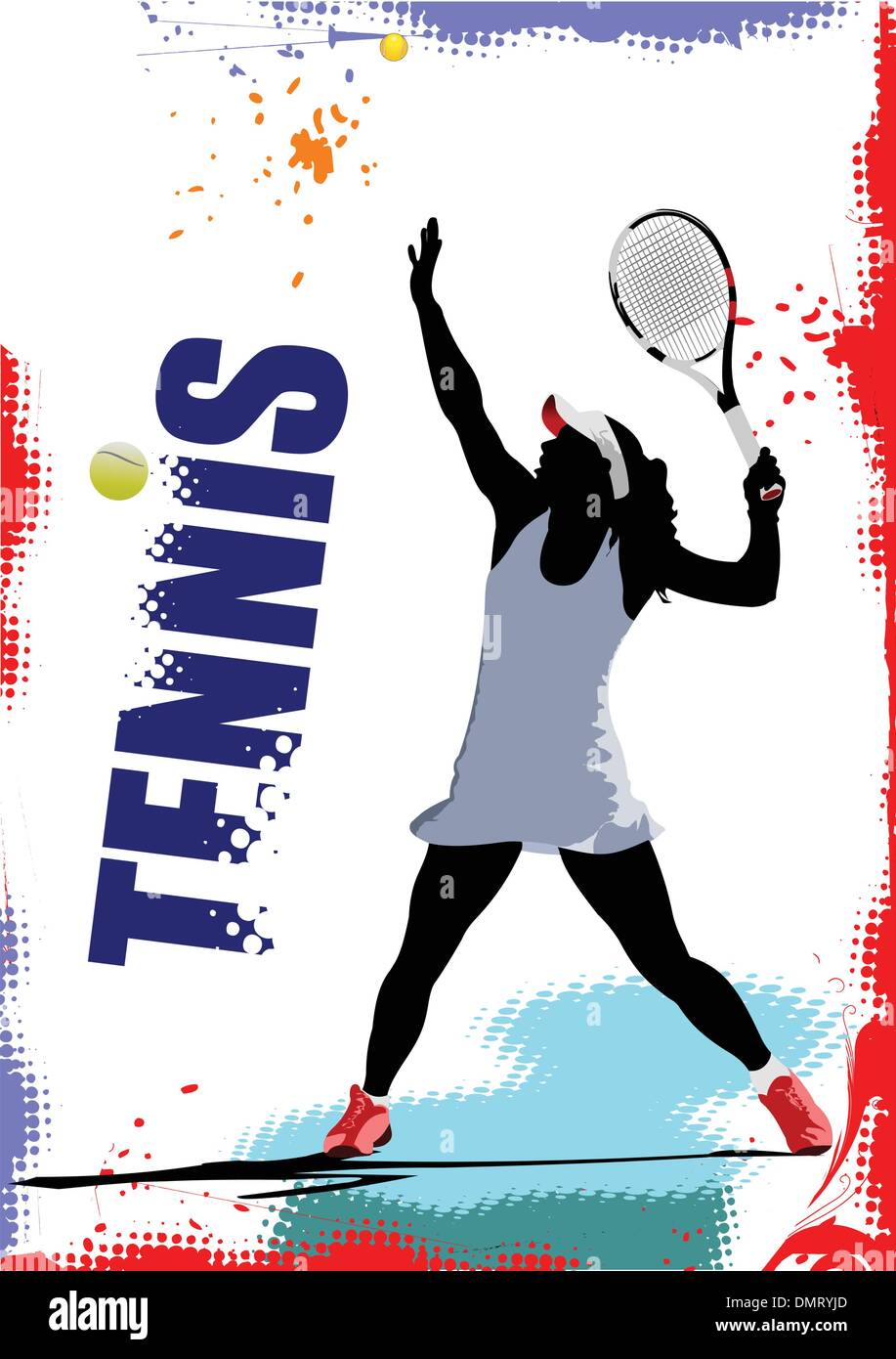 Giocatore di Tennis poster. Colorata illustrazione vettoriale per i progettisti Illustrazione Vettoriale
